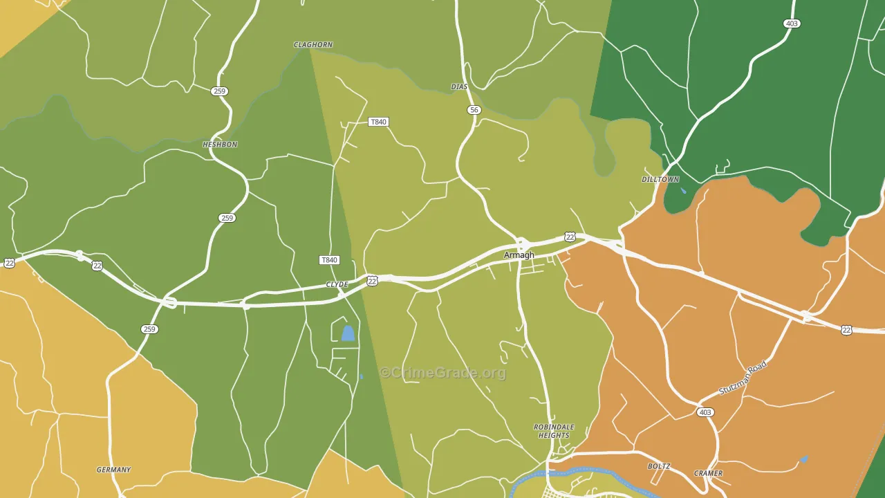 Armagh, PA Map of Burglary Rates