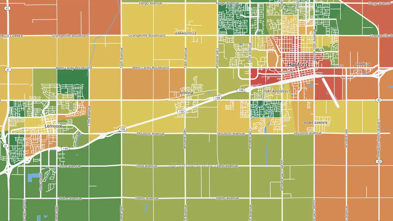 Armona, CA Map of Burglary Rates