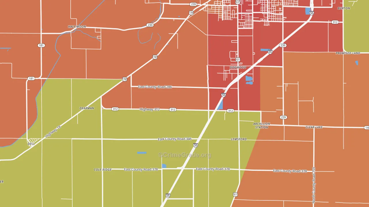 Armorel, AR Map of Burglary Rates