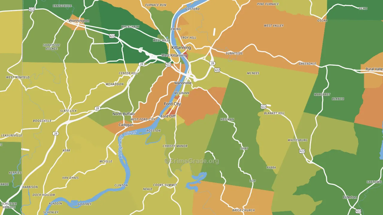 Armstrong County, PA Map of Burglary Rates