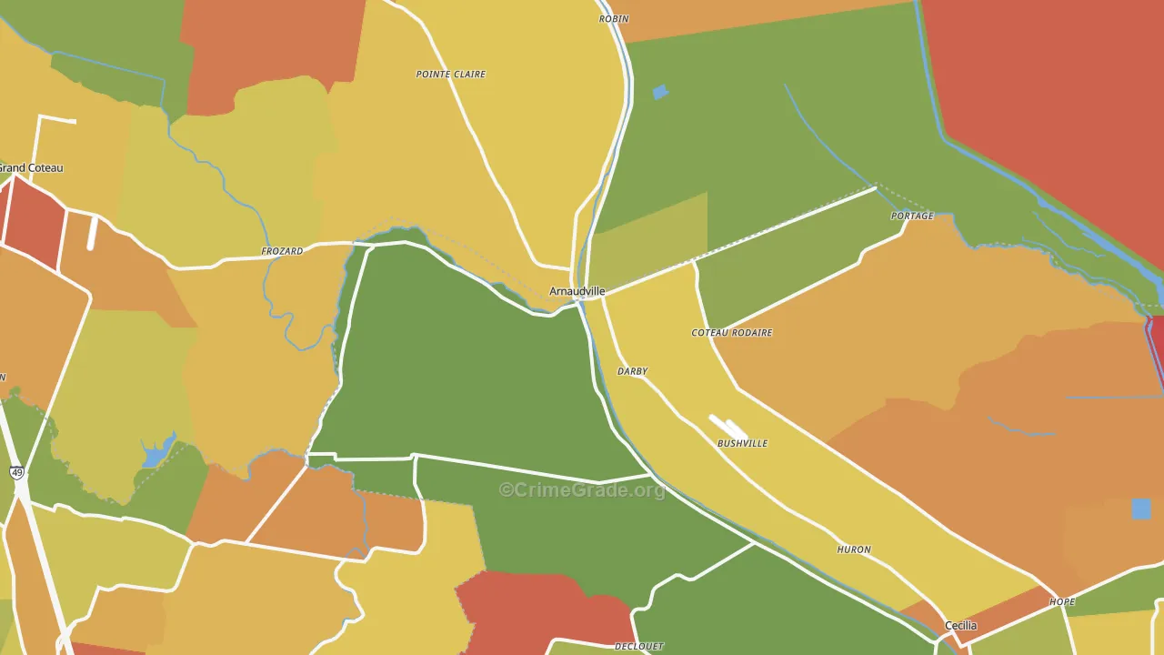 Arnaudville, LA Map of Burglary Rates