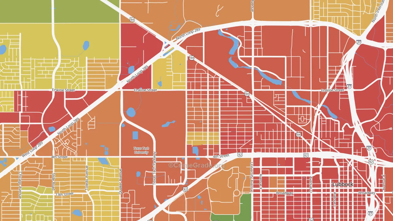 Arnett Benson, Lubbock, TX Map of Burglary Rates