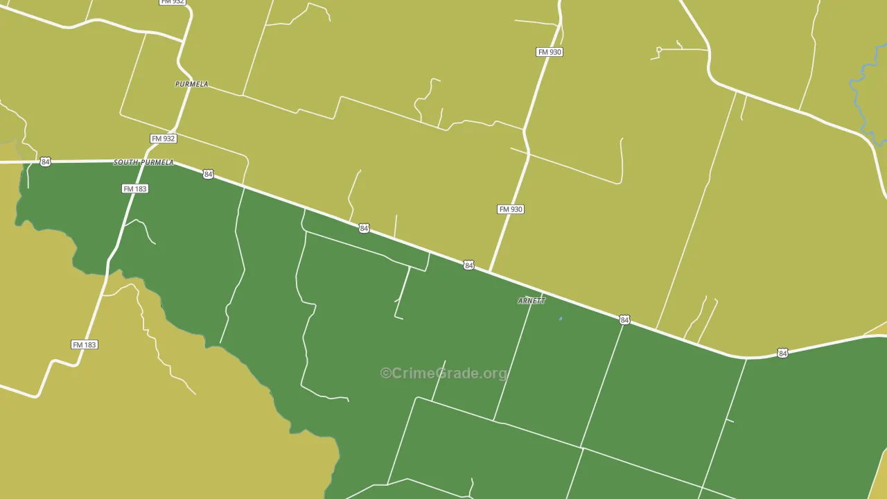 Arnett, TX Map of Burglary Rates