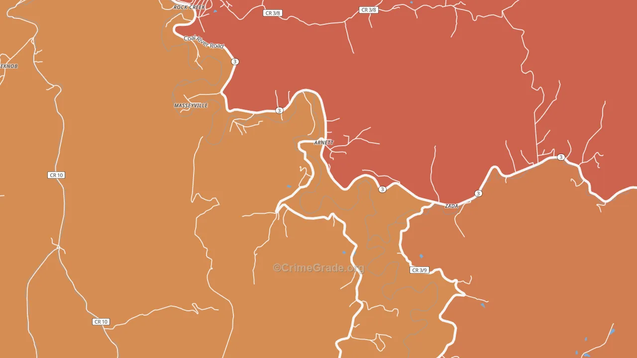 Arnett, WV Map of Burglary Rates