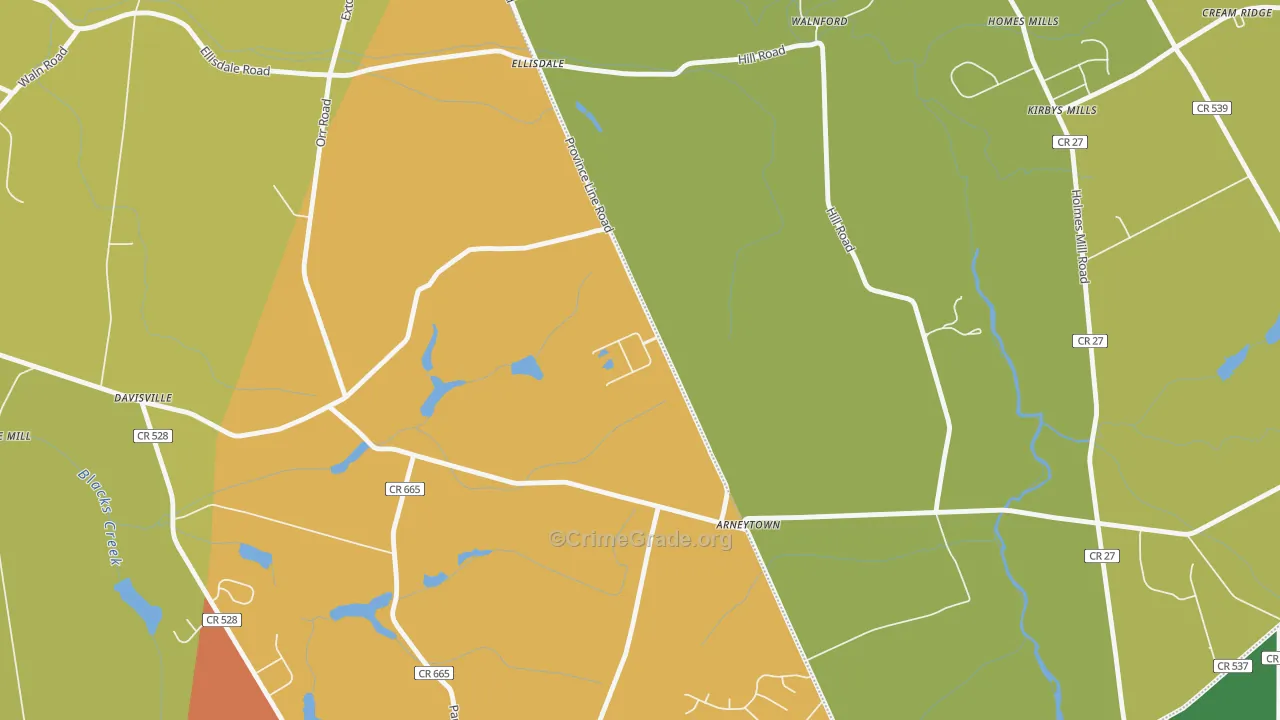 Arneytown, NJ Map of Burglary Rates