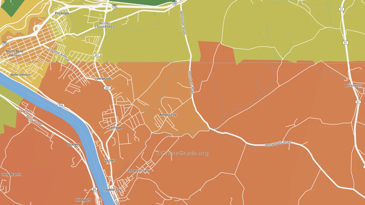 Arnold City, PA Map of Burglary Rates