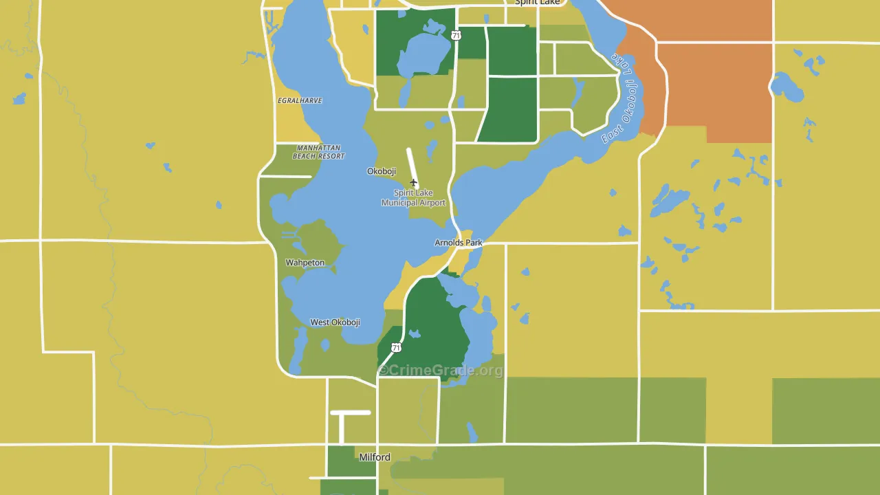 Arnolds Park, IA Map of Burglary Rates