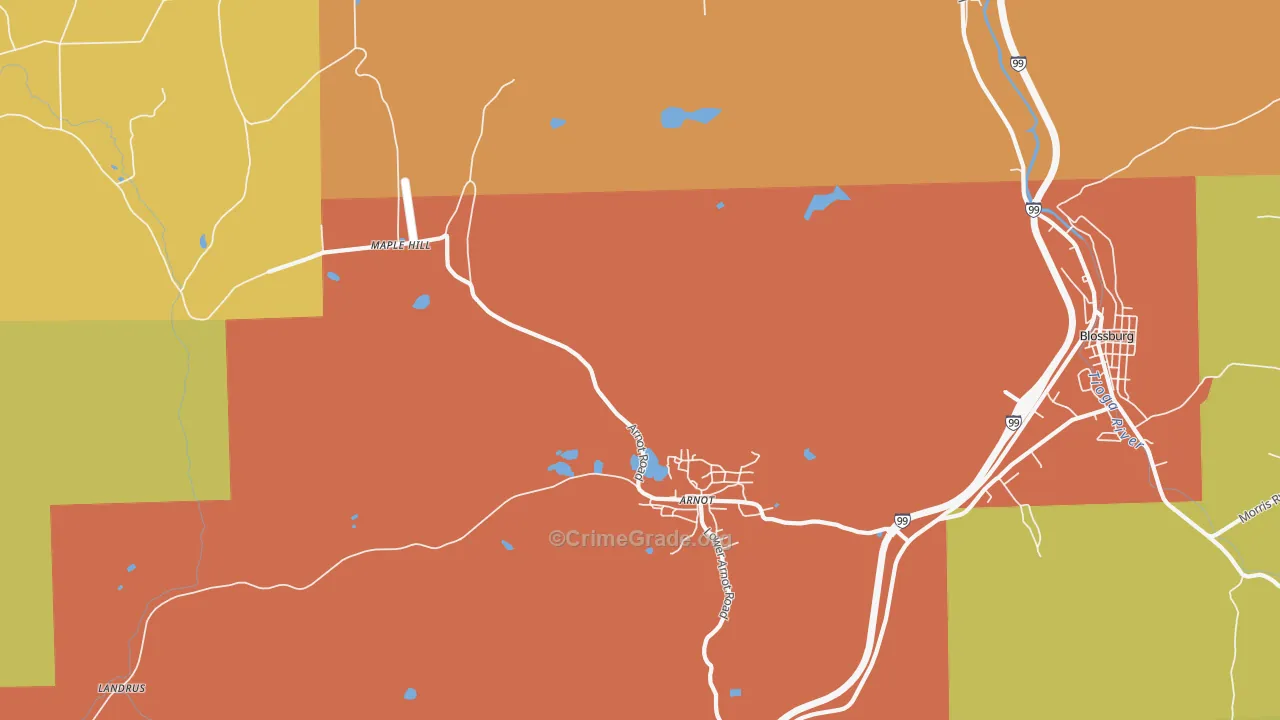 Arnot, PA Map of Burglary Rates