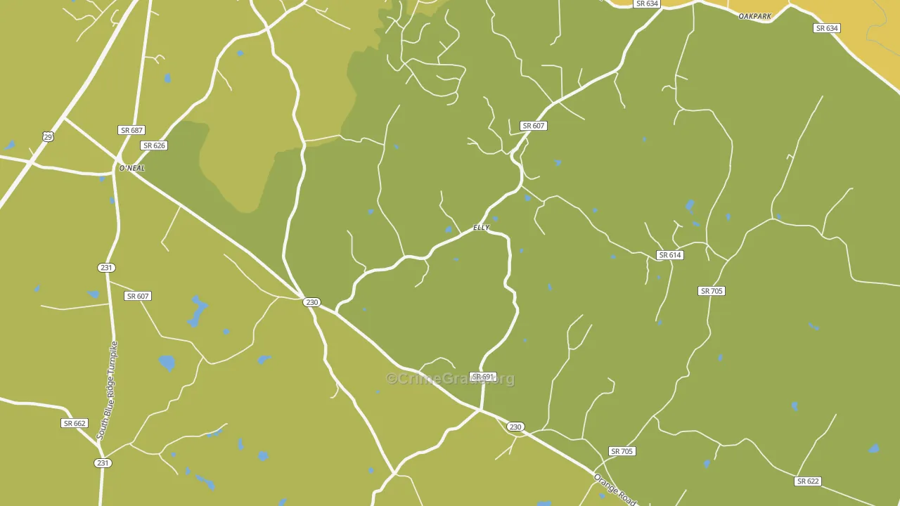 Aroda, VA Map of Burglary Rates