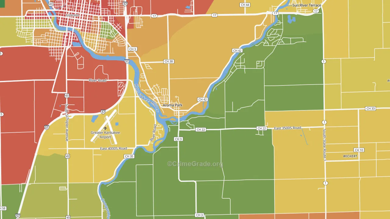 Aroma Park, IL Map of Burglary Rates