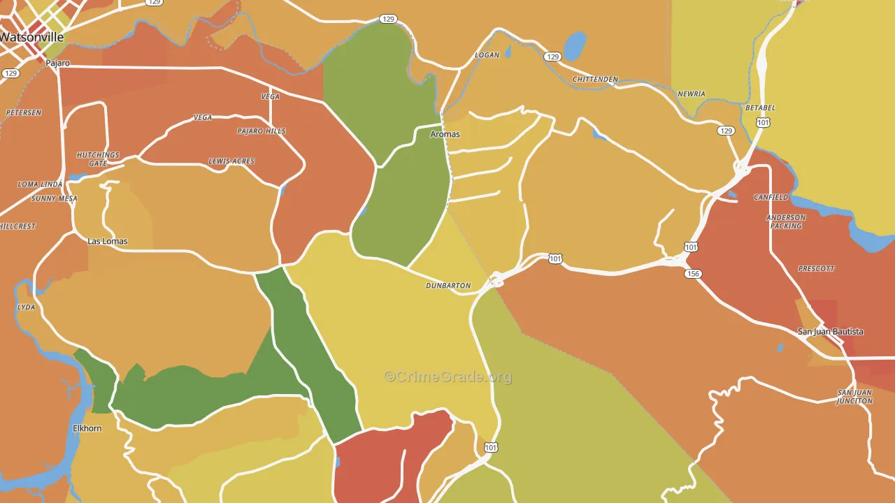 Aromas, CA Map of Burglary Rates