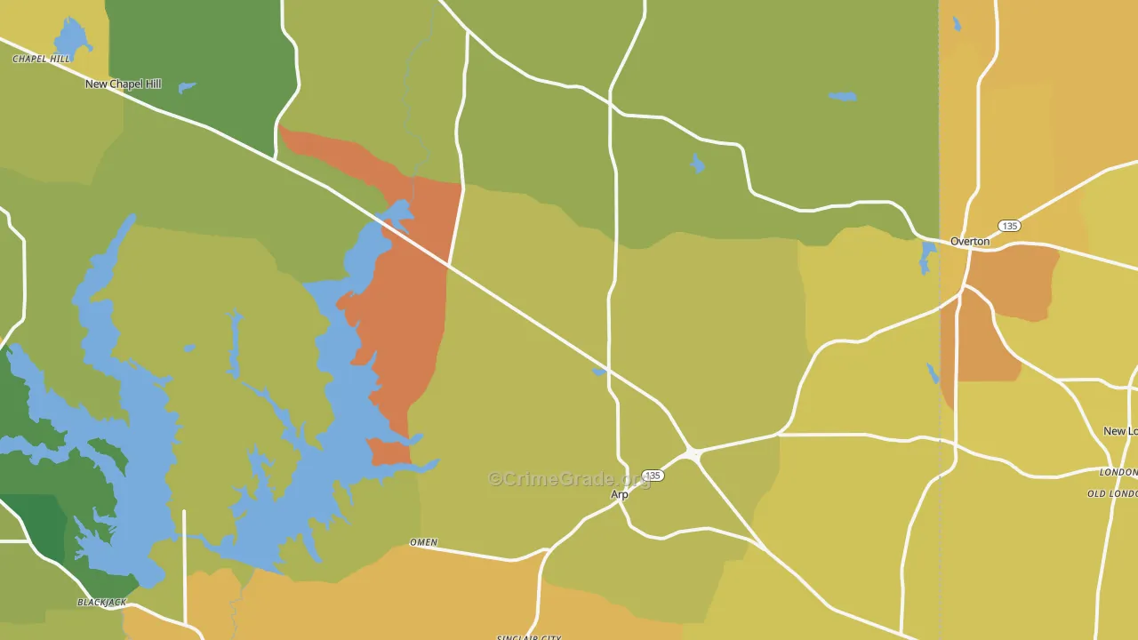 Arp, TX Map of Burglary Rates