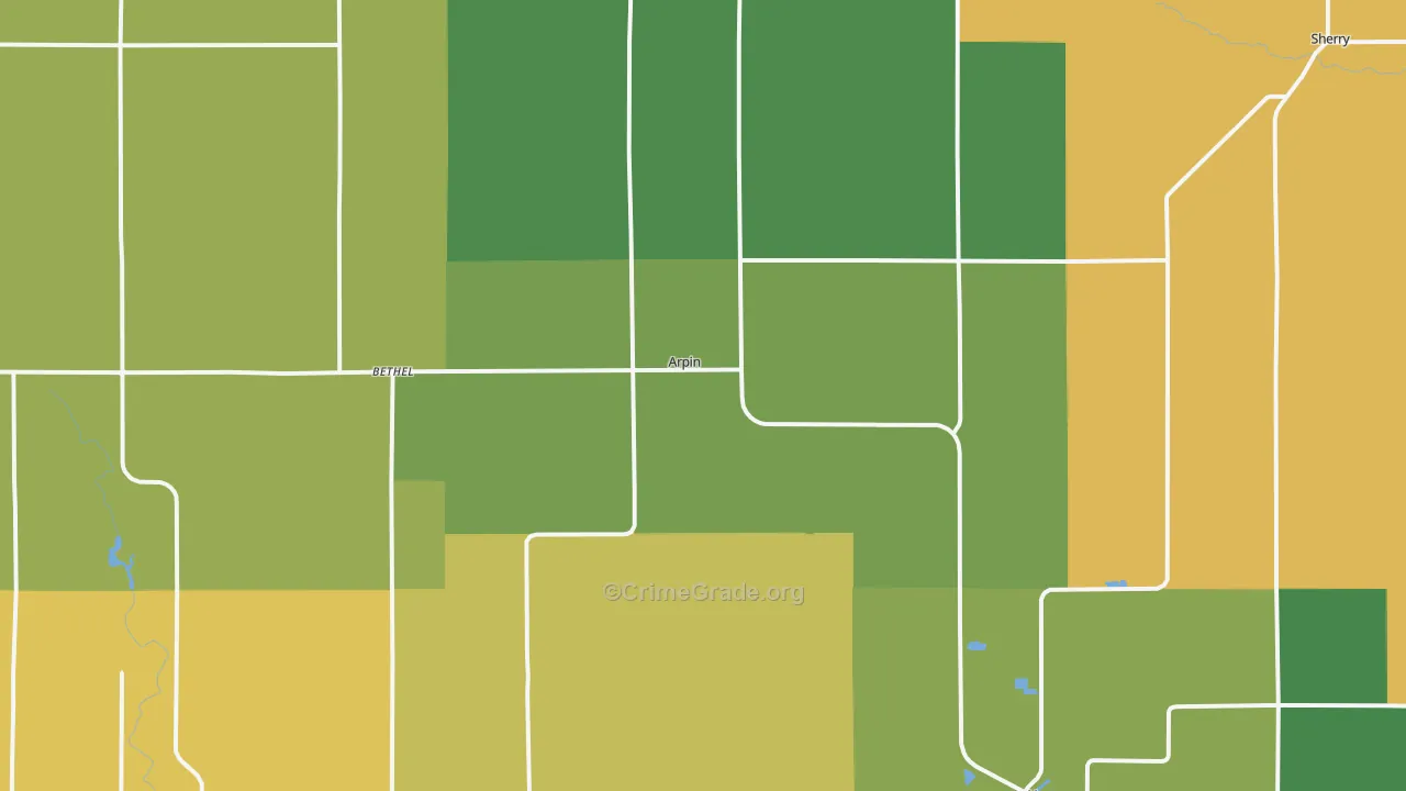 Arpin, WI Map of Burglary Rates
