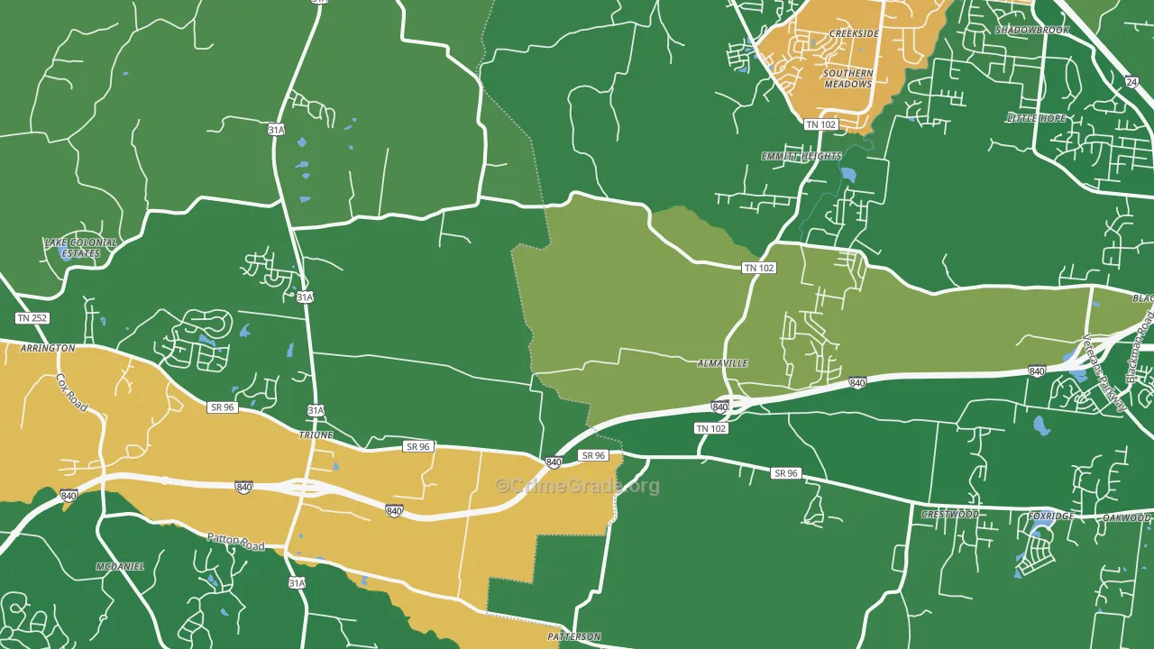 Arrington, TN Map of Burglary Rates
