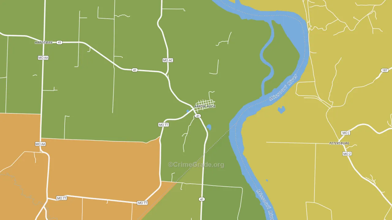 Arrow Rock, MO Map of Burglary Rates