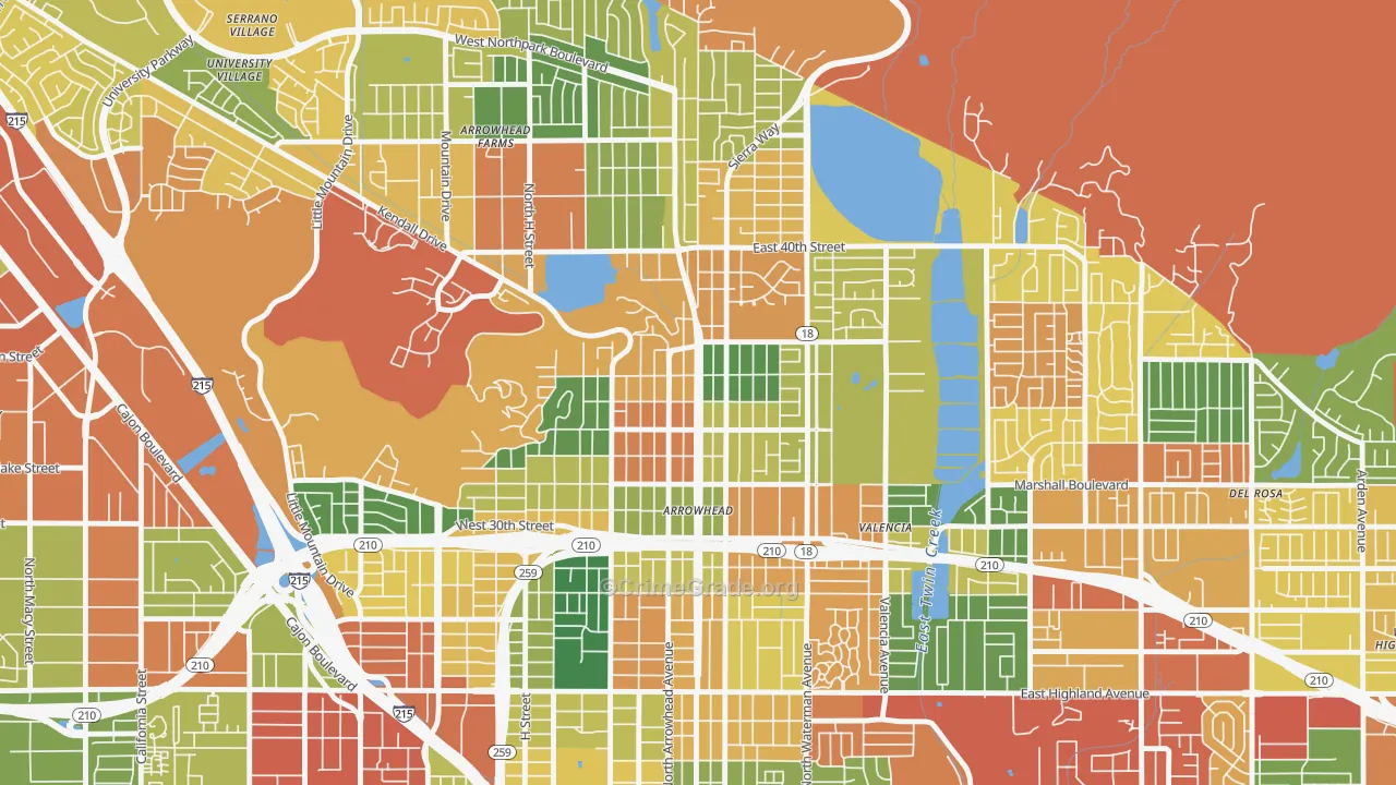 Arrowhead, San Bernardino, CA Map of Burglary Rates