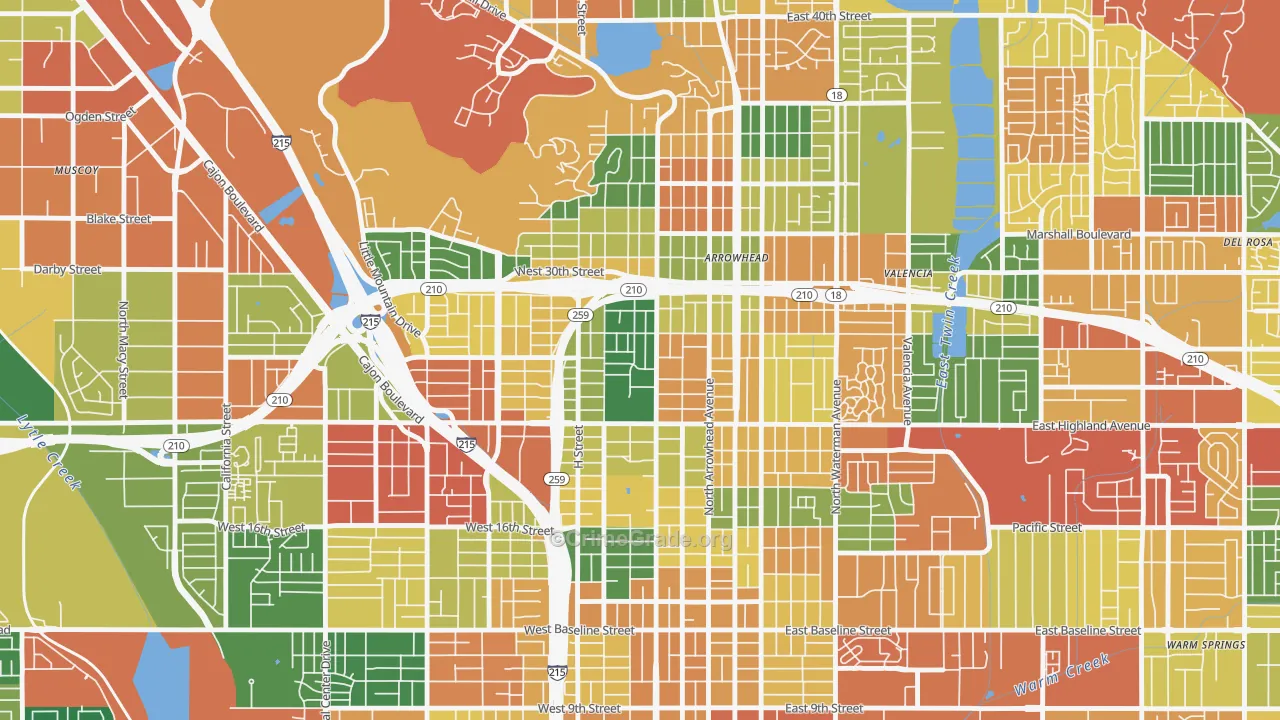 Arrowview, San Bernardino, CA Map of Burglary Rates