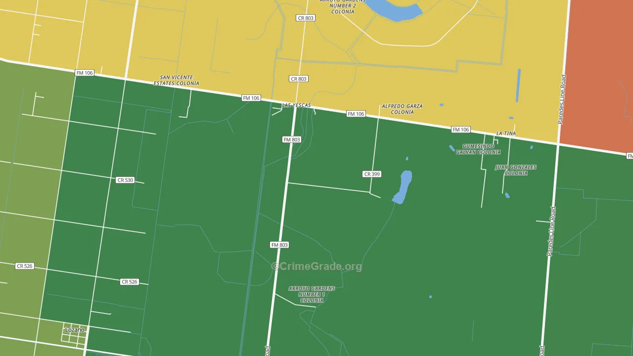 Arroyo Gardens, TX Map of Burglary Rates