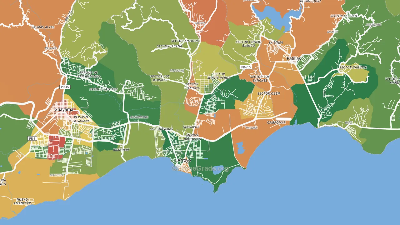 Arroyo Municipio, PR Map of Burglary Rates