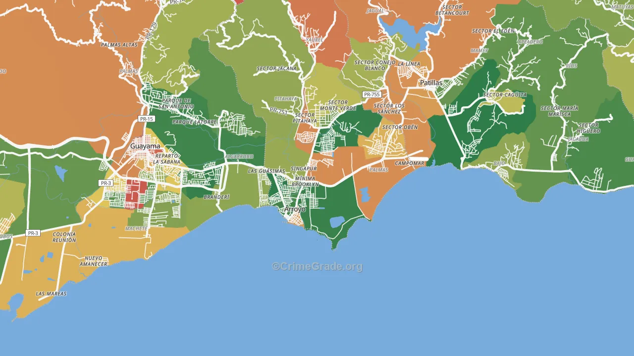 Arroyo, PR Map of Burglary Rates