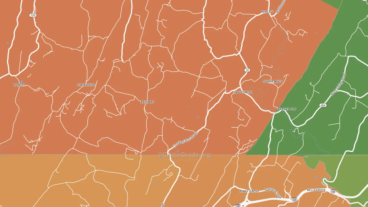Artemas, PA Map of Burglary Rates