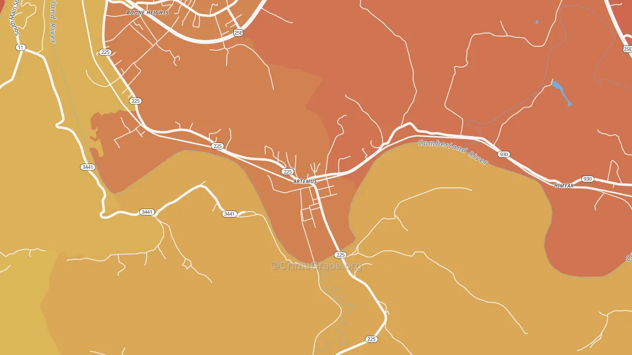 Artemus, KY Map of Burglary Rates