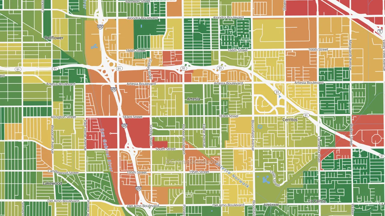 Artesia, CA Map of Burglary Rates