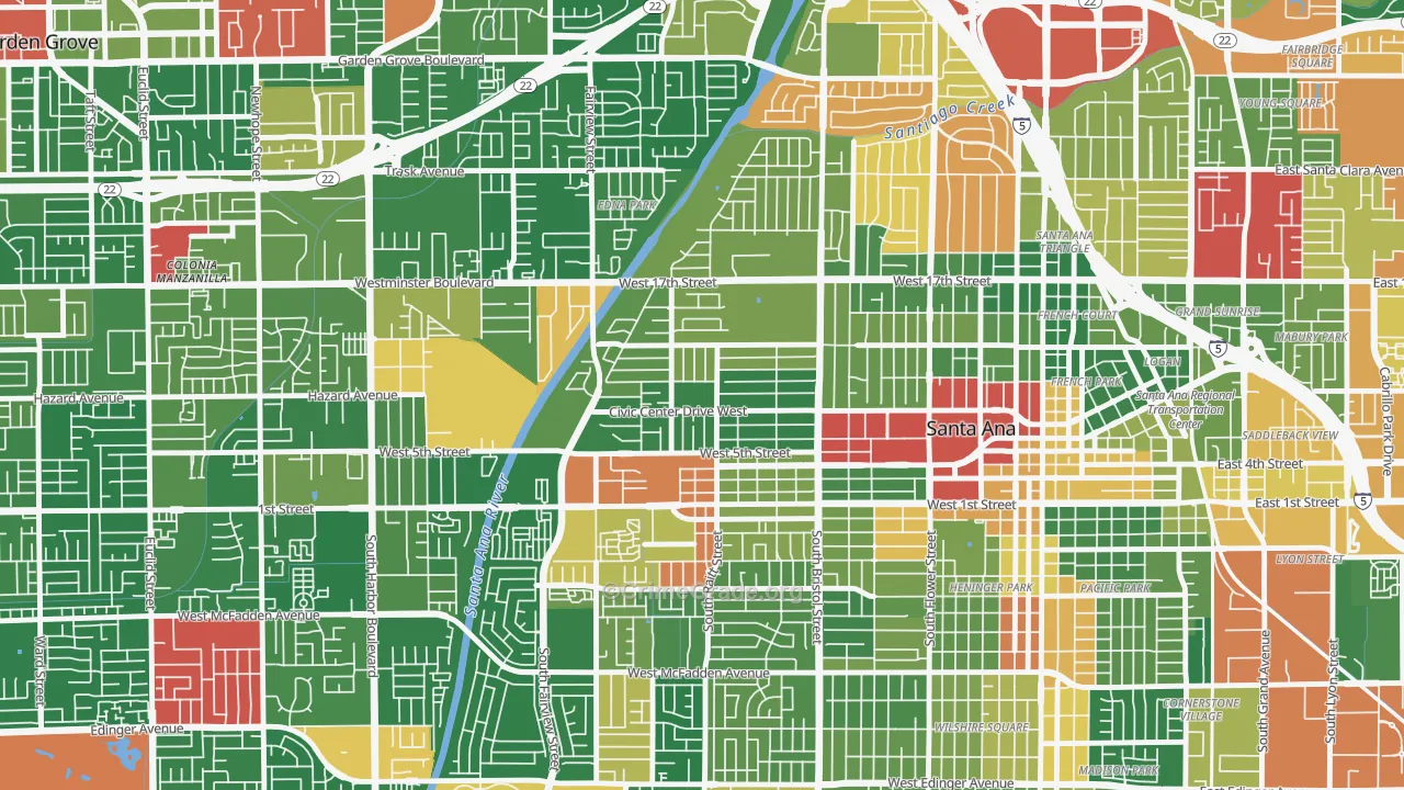 Artesia Pilar, Santa Ana, CA Map of Burglary Rates