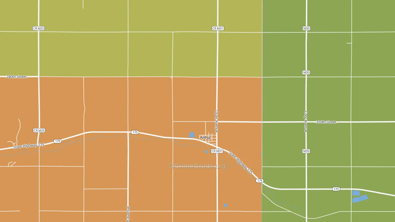 Arthur, IA Map of Burglary Rates