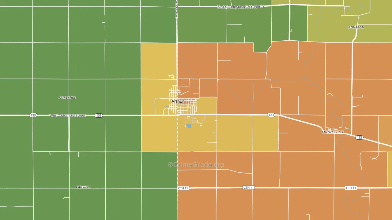 Arthur, IL Map of Burglary Rates