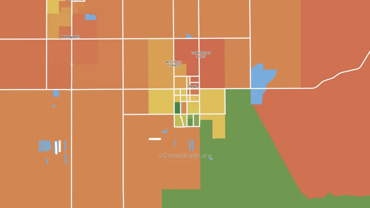 Arvin, CA Map of Burglary Rates