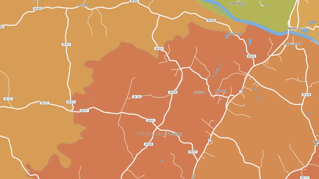 Arvonia, VA Map of Burglary Rates