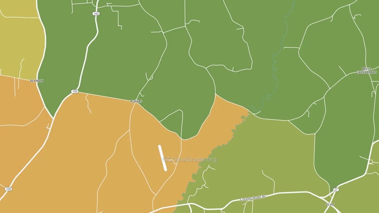 Asbury, AL Map of Burglary Rates