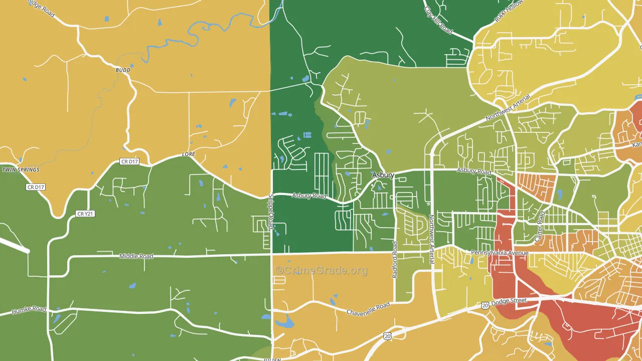 Asbury, IA Map of Burglary Rates
