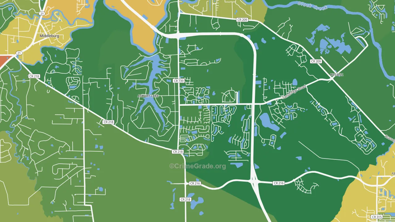 Asbury Lake, FL Map of Burglary Rates