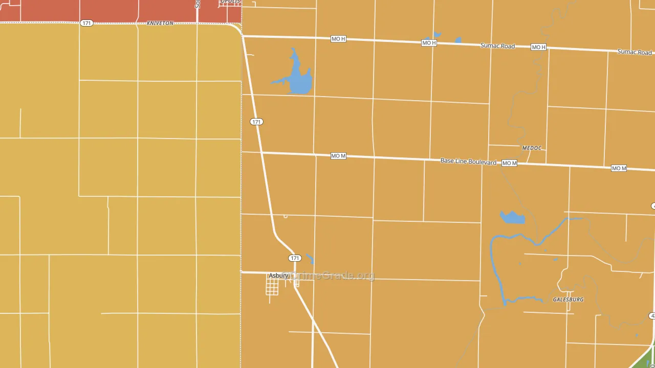 Asbury, MO Map of Burglary Rates