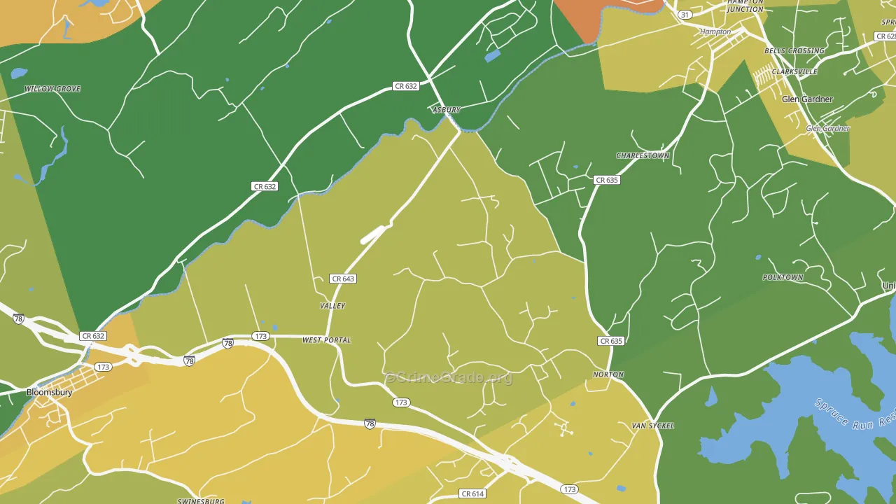 Asbury, NJ Map of Burglary Rates