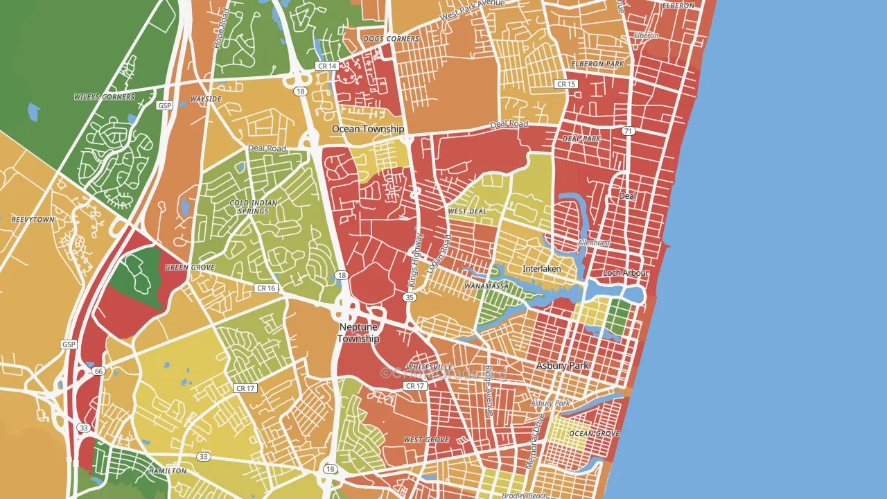 Asbury Park, NJ Map of Burglary Rates