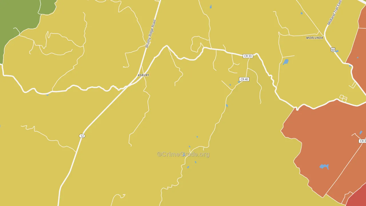 Asbury, WV Map of Burglary Rates