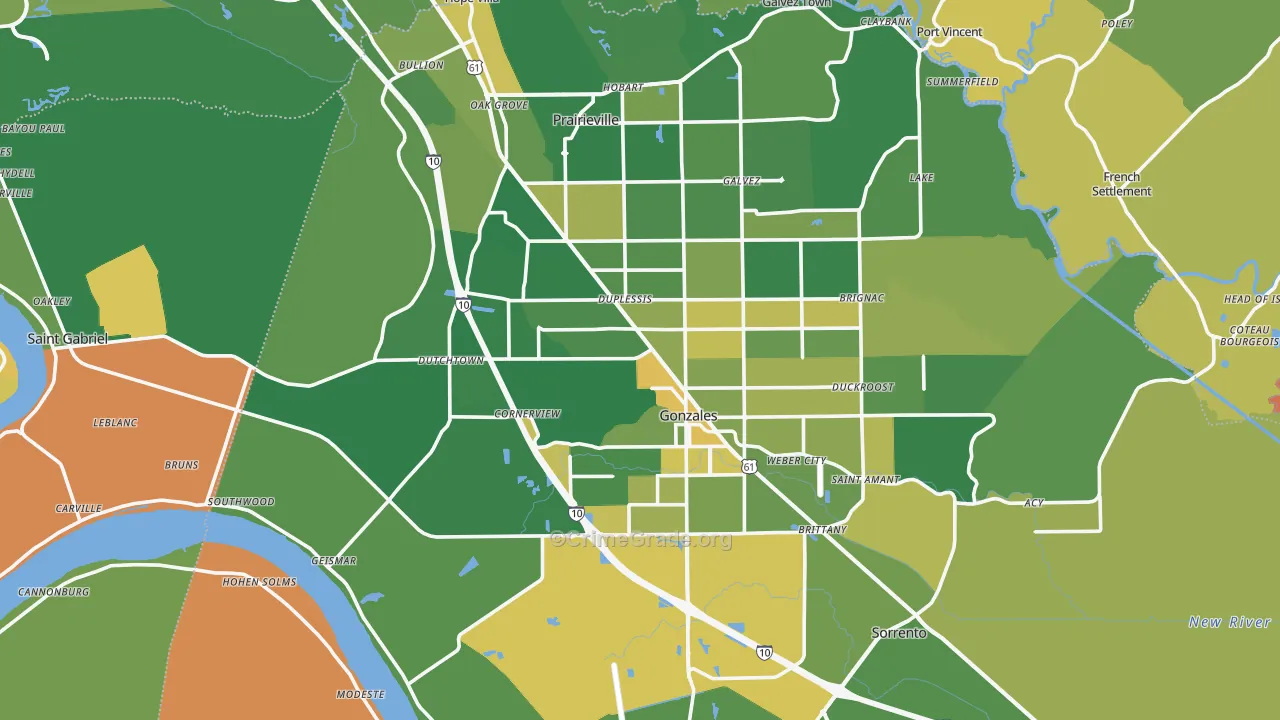 Ascension Parish, LA Map of Burglary Rates
