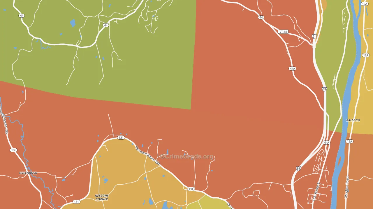 Ascutney, VT Map of Burglary Rates