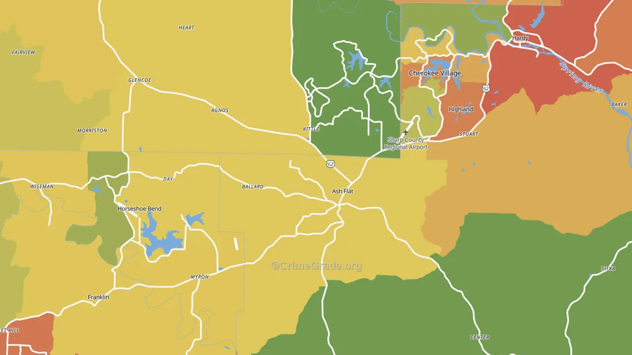 Ash Flat, AR Map of Burglary Rates
