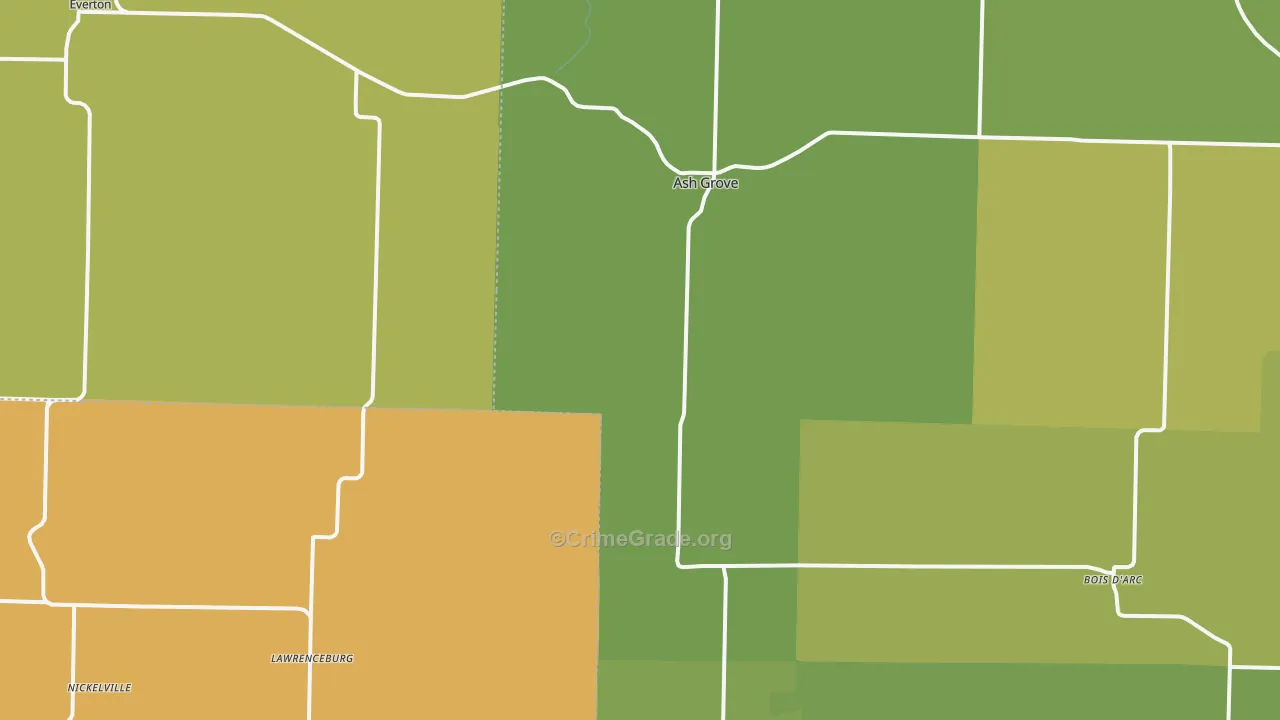 Ash Grove, MO Map of Burglary Rates