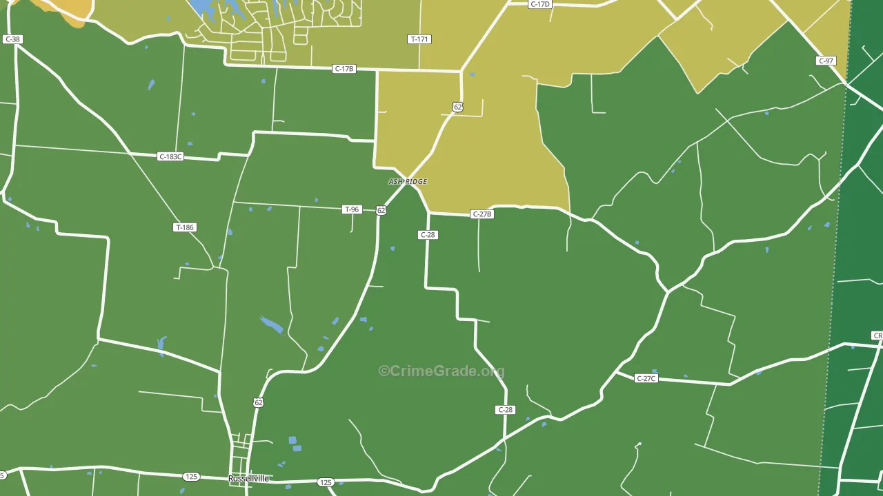 Ash Ridge, OH Map of Burglary Rates