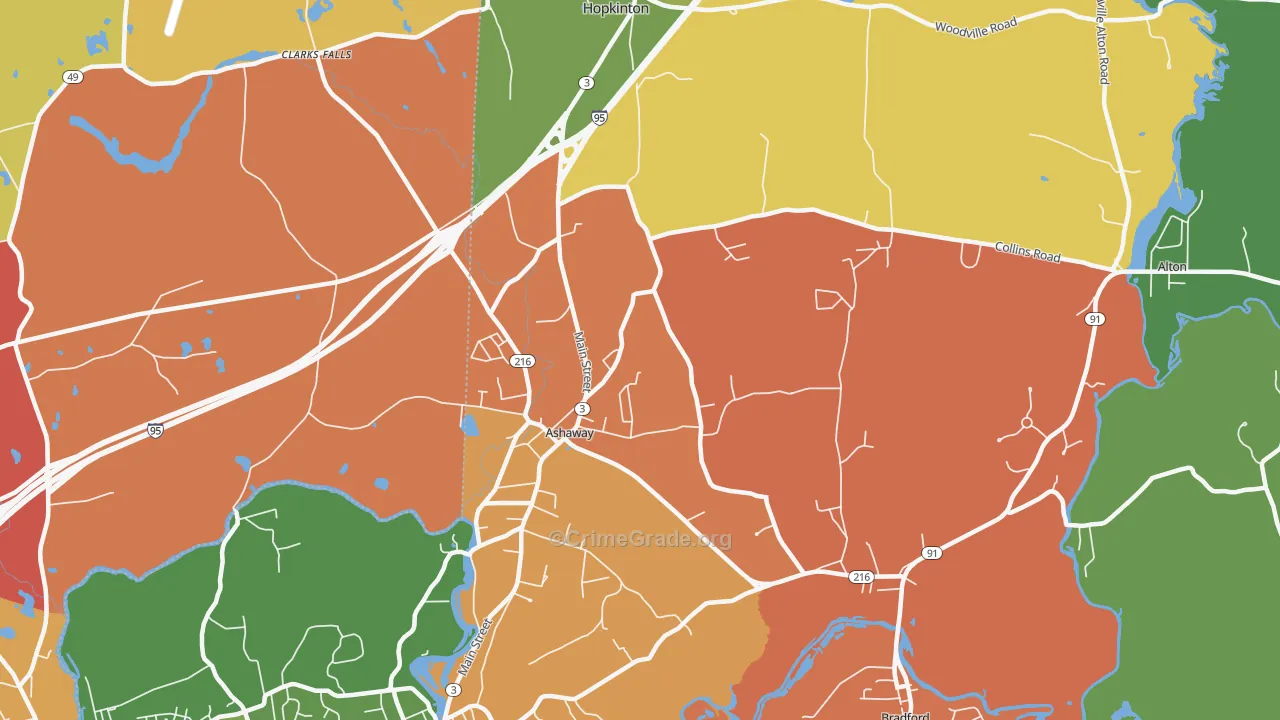 Ashaway, RI Map of Burglary Rates