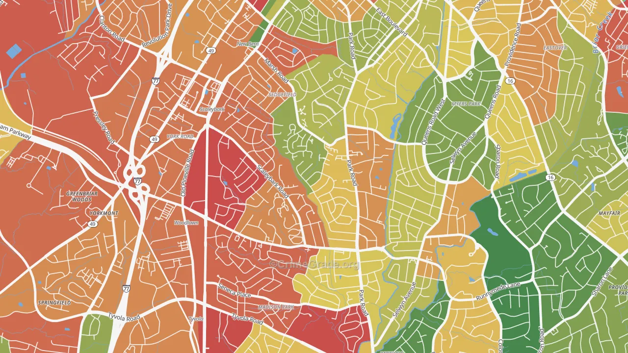 Ashbrook-Clawson Village, Charlotte, NC Map of Burglary Rates