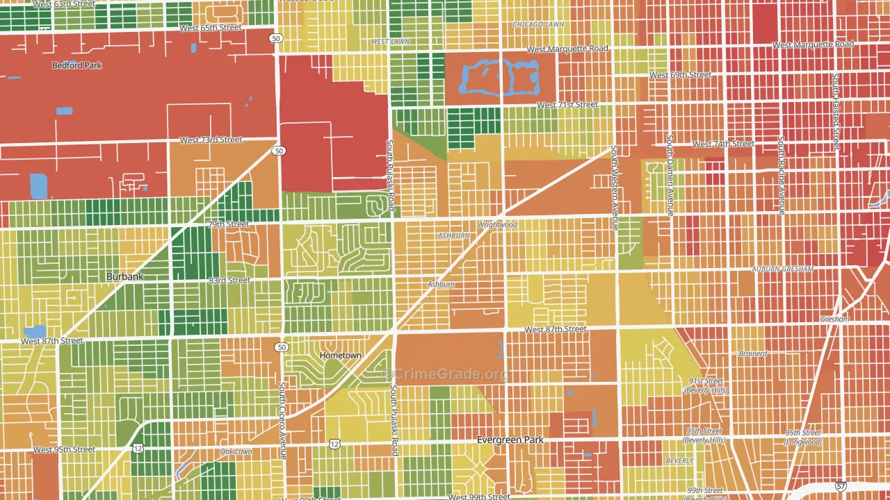 Ashburn, Chicago, IL Map of Burglary Rates