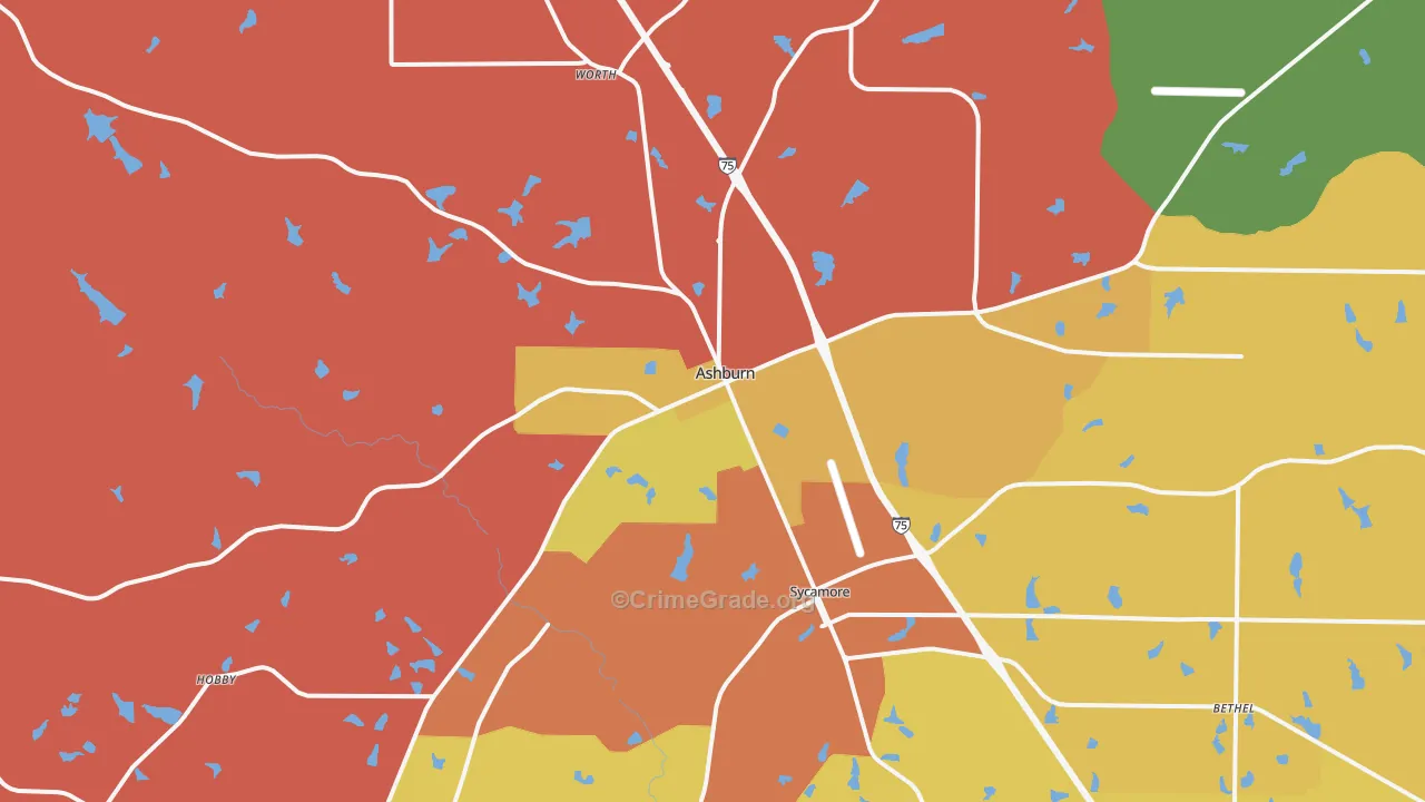 Ashburn, GA Map of Burglary Rates