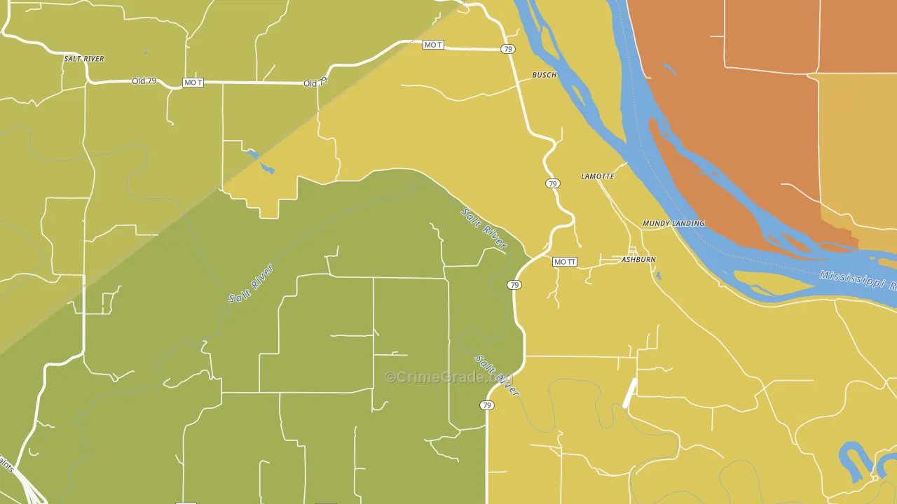 Ashburn, MO Map of Burglary Rates