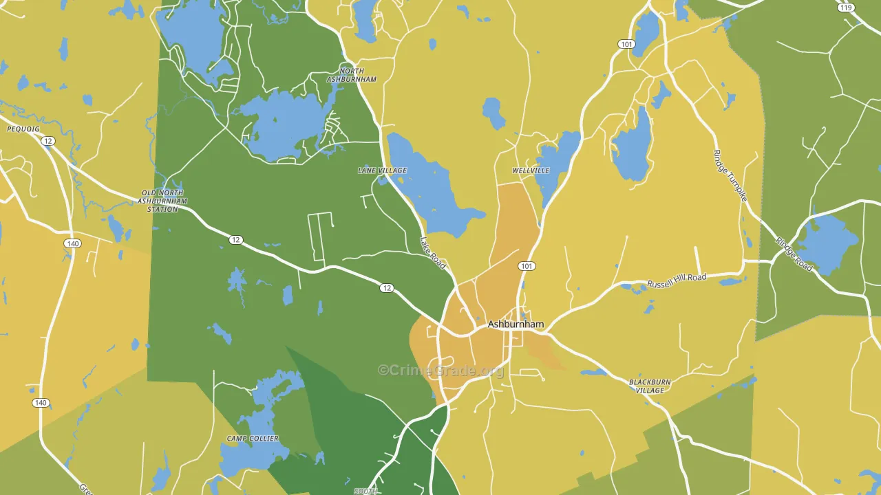 Ashburnham, MA Map of Burglary Rates
